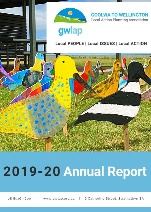 Annual Report cover showing brightly coloured wooden birds